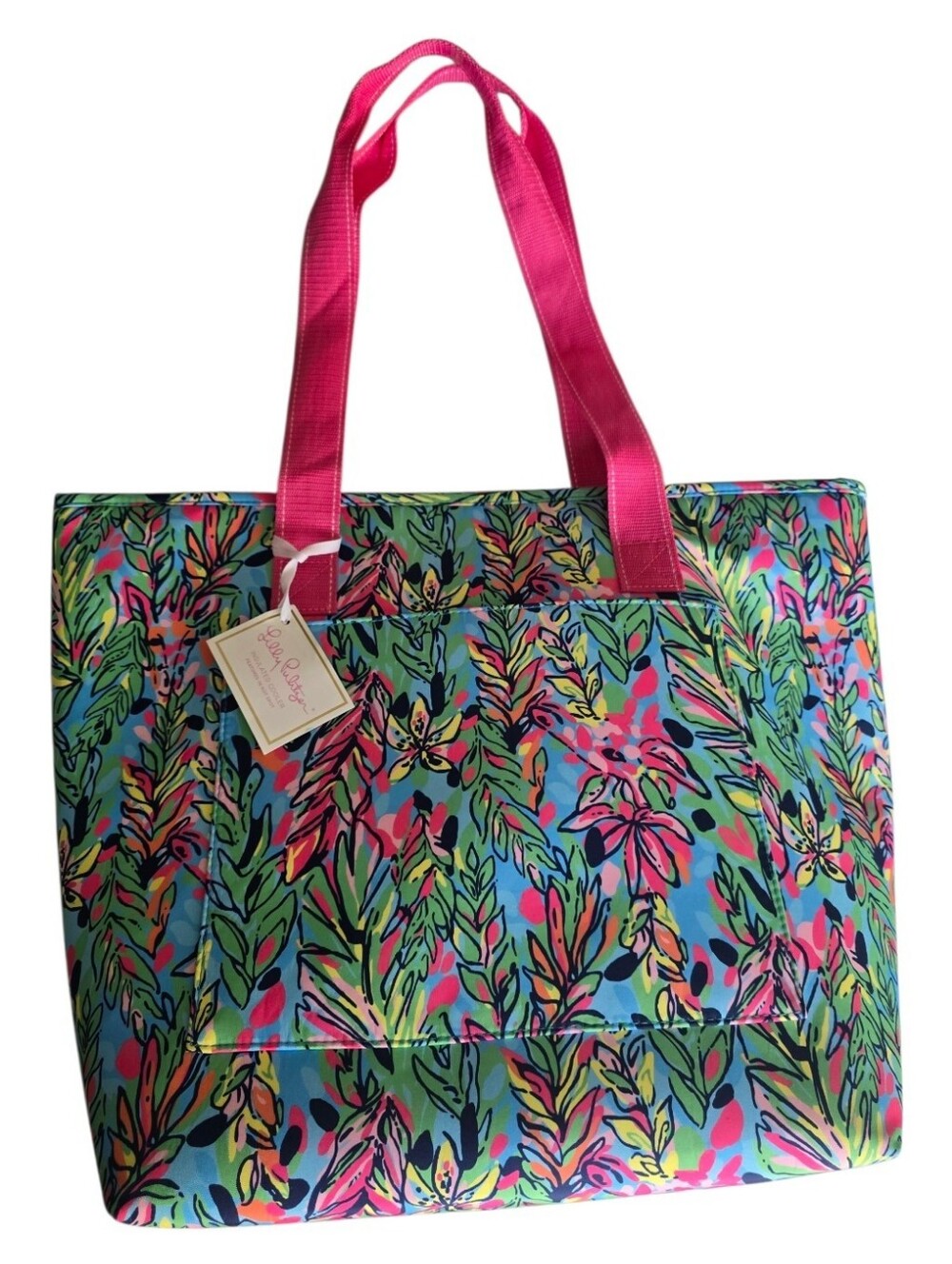 Lilly Pulitzer Bright Pink Handle Floral Print Isolated Cooler Tote Bag